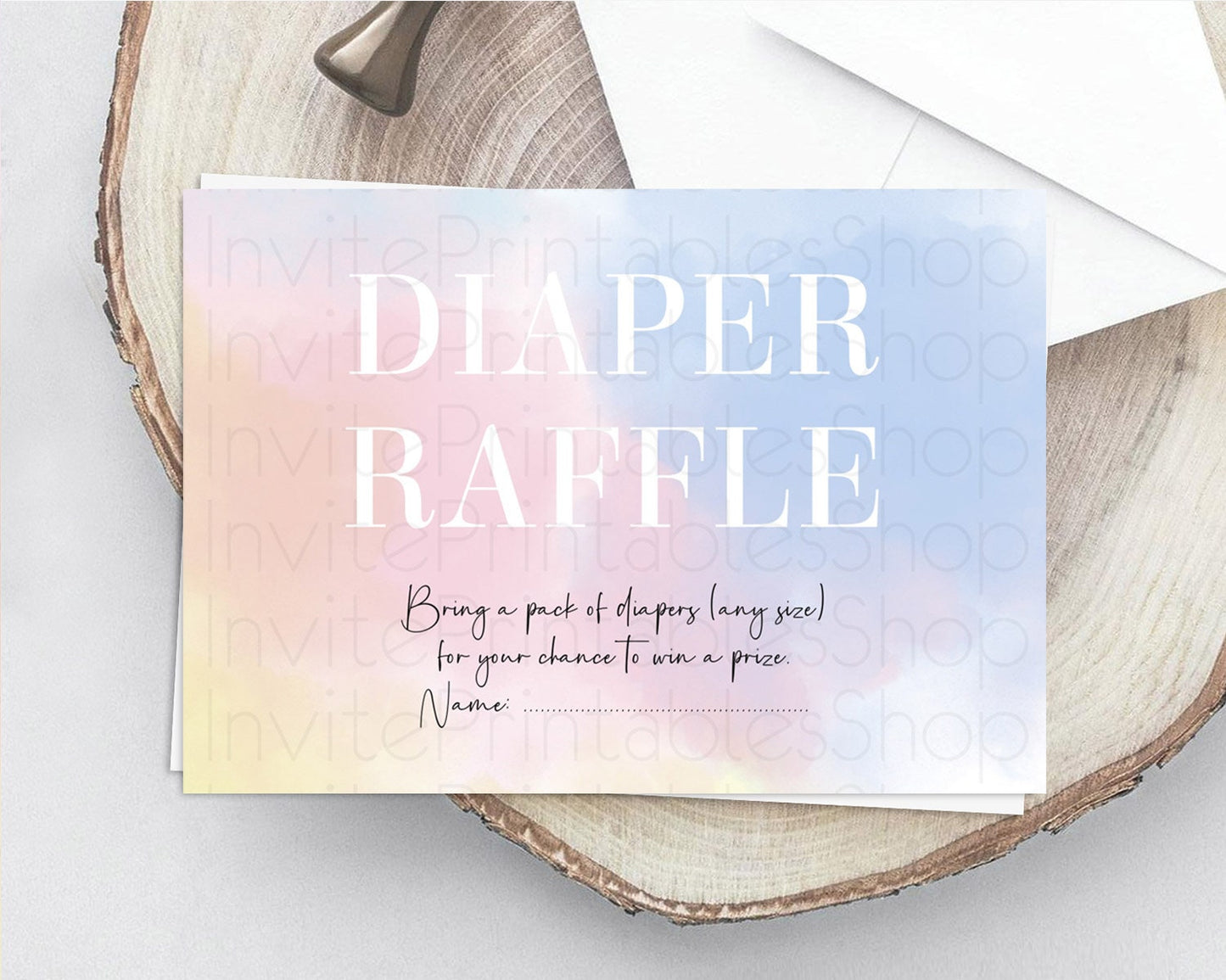 Pastel Diaper Raffle Card Pastel Rainbow Diaper Raffle Insert Colorful Ombre Watercolor Diaper Ticket Confetti Glitter Raffle Game D10373