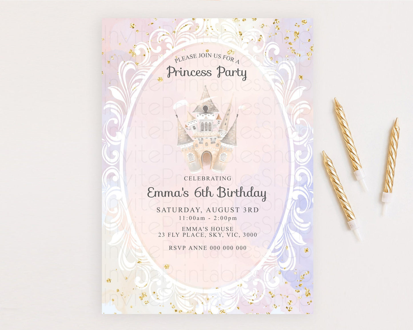 Editable Princess Birthday Invitation Princess Invitation Pastel Invitation