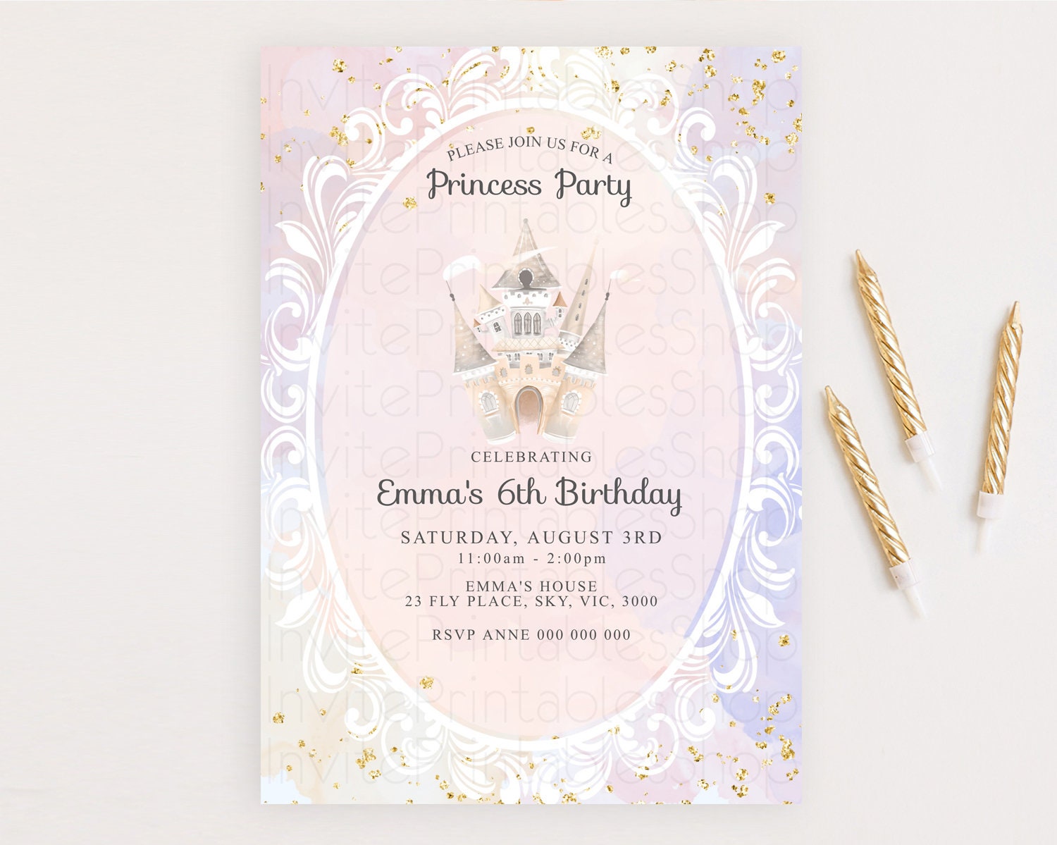 Editable Princess Birthday Invitation Princess Invitation Pastel Invitation