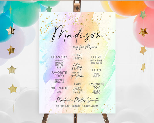 Editable Pastel First Birthday Milestone Board Pastel Rainbow Milestone Post