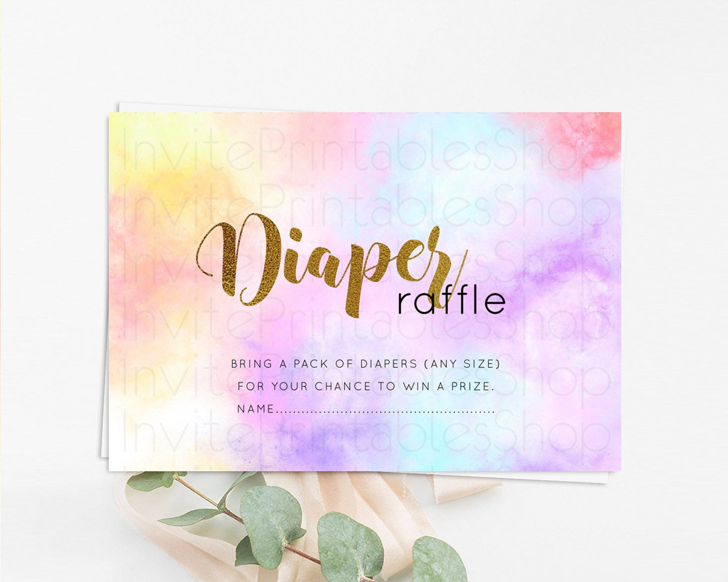 Pastel Diaper Raffle Card Pastel Rainbow Diaper Raffle Insert Colorful Ombre Watercolor Diaper Ticket Confetti Glitter Raffle Game D10435