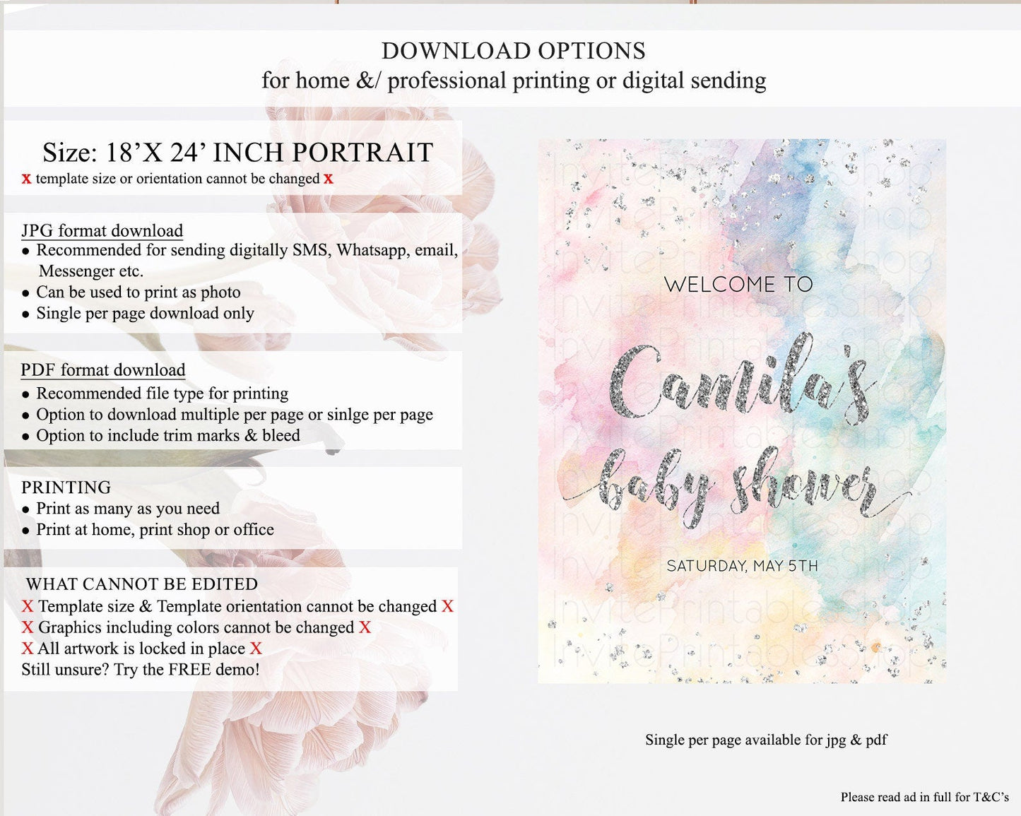 Pastel Rainbow Baby Shower Welcome Sign Pastel Welcome Board Pastel Colorful Party Poster Confetti Watercolor Silver Welcome Sign D10944