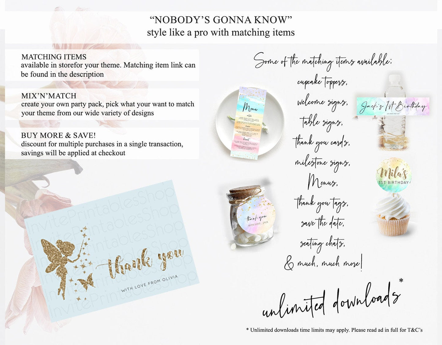 Fairy Thank You Fairy Thank You Card Enchanted Garden Pastel Butterfly Birthday Thank You Floral Secret Garden Teacher Thank You D10907
