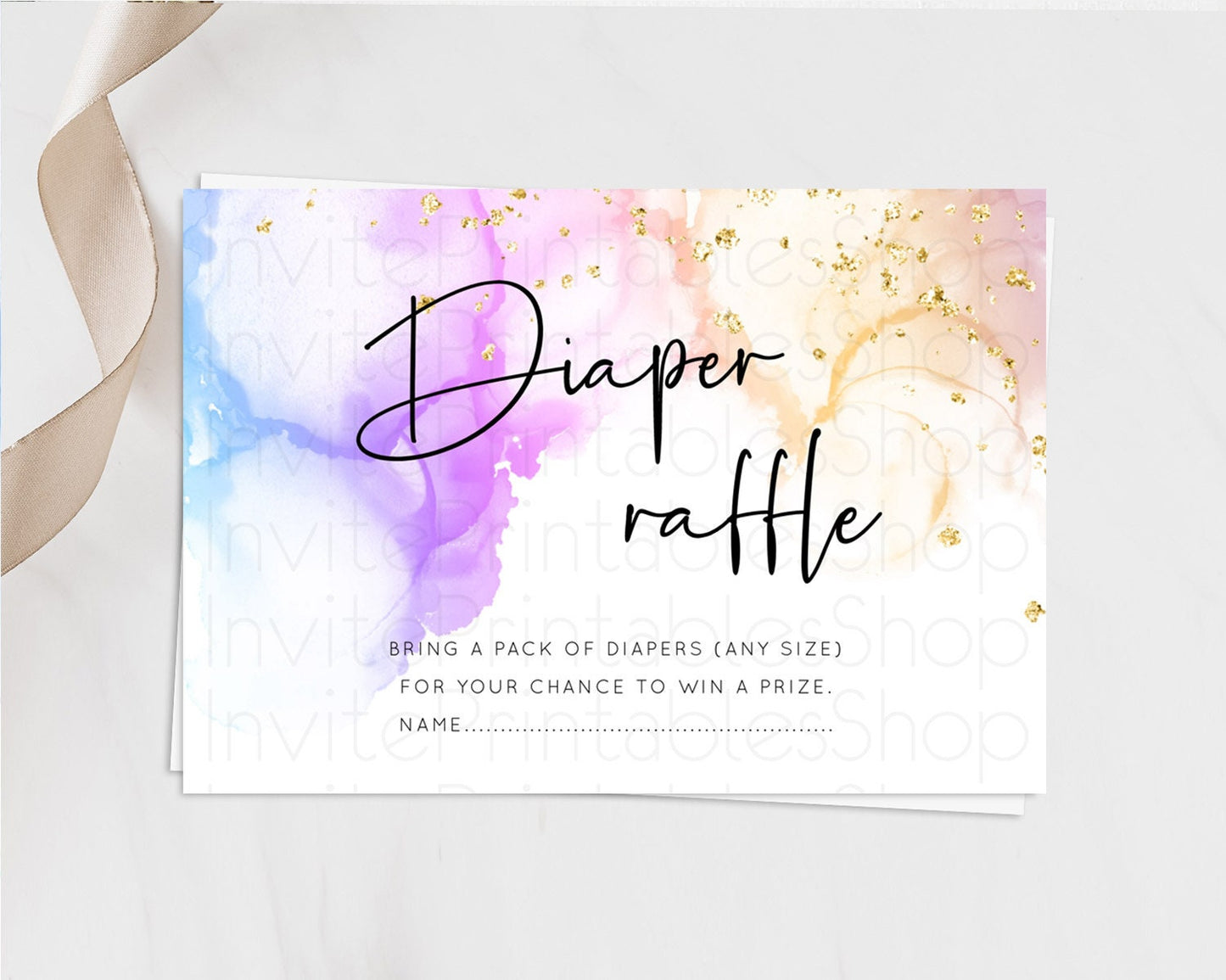 Pastel Diaper Raffle Card Pastel Rainbow Diaper Raffle Insert Colorful Ombre Watercolor Diaper Ticket Confetti Glitter Raffle Game D10180