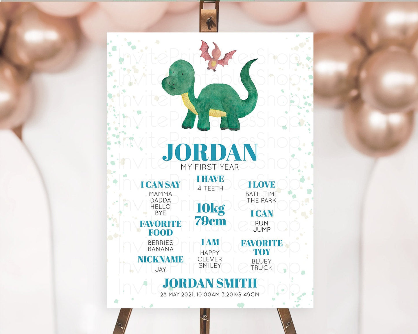 Dinosaur First Birthday Milestone Board Dinosaur Volcano Milestone Poster Watercolor Volcano T-Rex Raptor Jurassic 1st Birthday Sign D10153