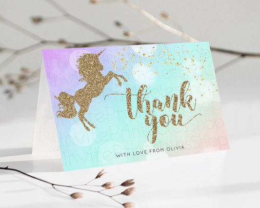 Unicorn Rainbow Thank You Card Pastel Unicorn Thank You Magical Ombre Unicorn Birthday Thank You Colorful Watercolor Teacher Card D10950