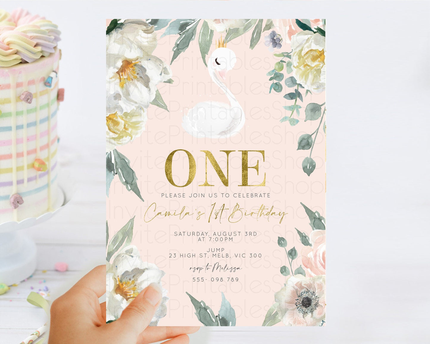 Swan Birthday Invitation Swan Princess Ballet Invitation Enchanted Forest Swan Lake Party Secret Garden Watercolour Pastel Floral D10115