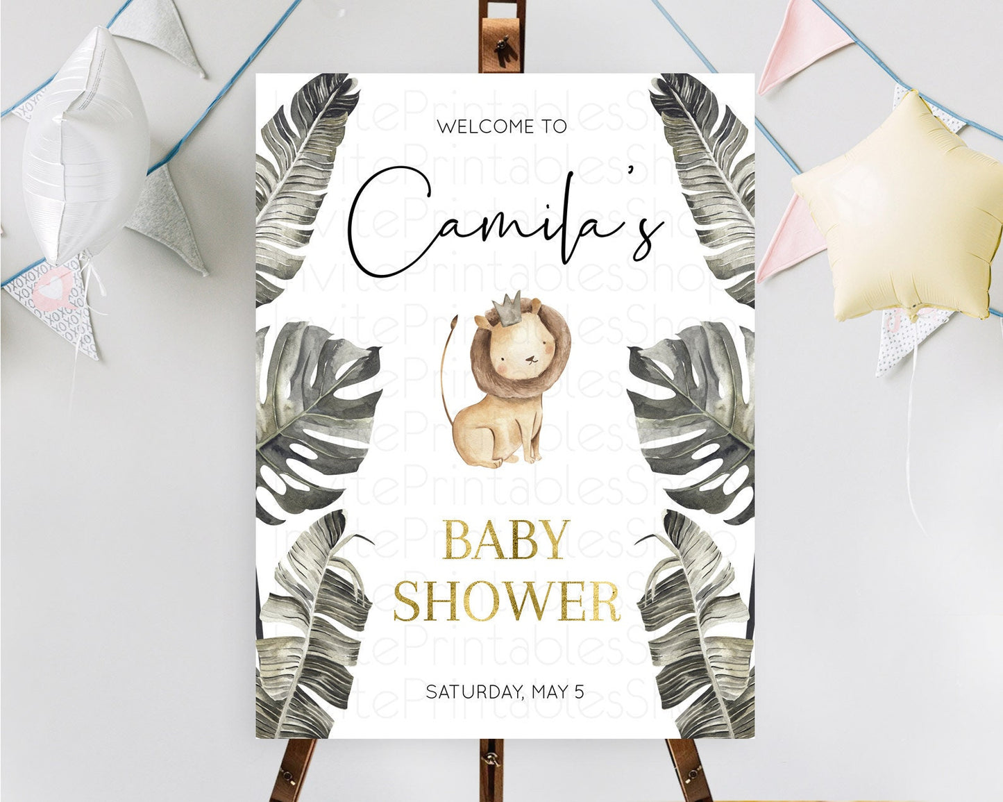 Lion Baby Shower Welcome Sign Lion Welcome Board Lion Party Welcome Poster Dried Palm Fern Safari Party Decor Lion Welcome Sign D10599