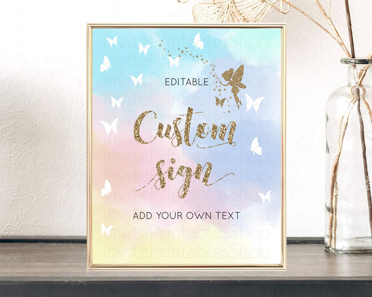 Fairy Sign Enchanted Garden Table Sign Decor Pastel Floral Butterfly Party Secret Garden Birthday Baptism Baby Shower Bridal Shower D10894