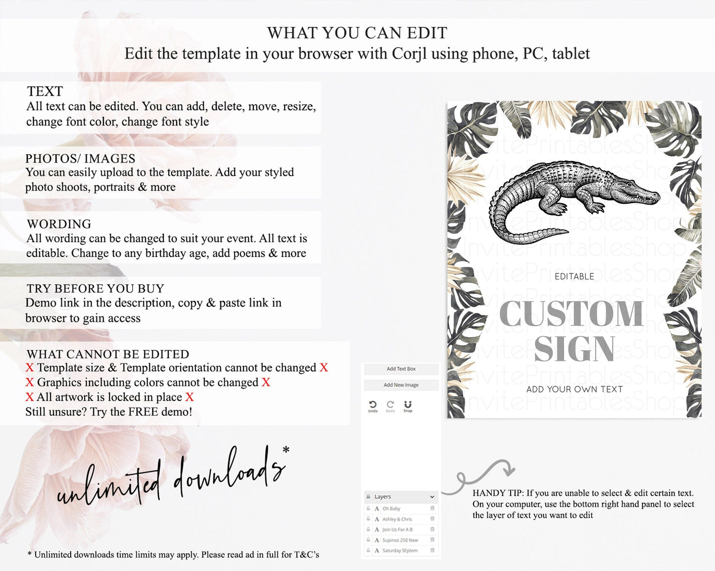 Croc Gator Sign Swamp Table Sign Decor Croc Gator Party Sign Template Safari Adventure Croc Gator Minimal Theme 1st Birthday Baptism D10830