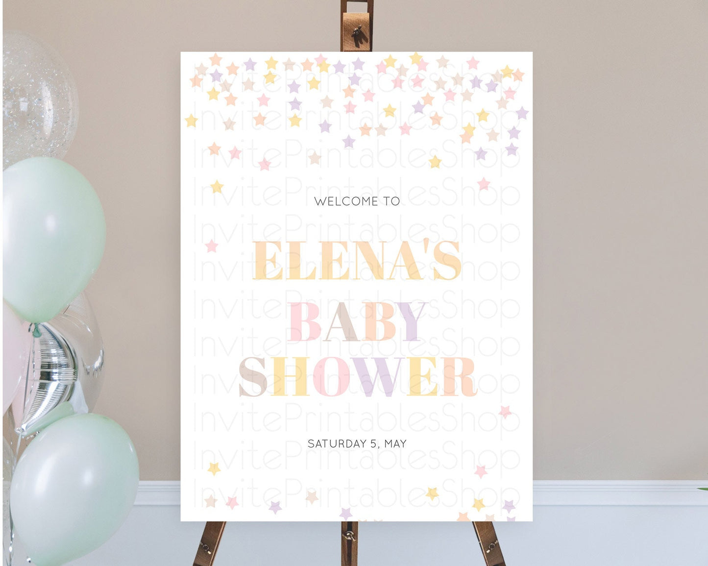 Star Baby Shower Welcome Board Pastel Stars Welcome Sign Shooting Star Rainbow Colorful Confetti Twinkle Little Star Welcome Sign D10810