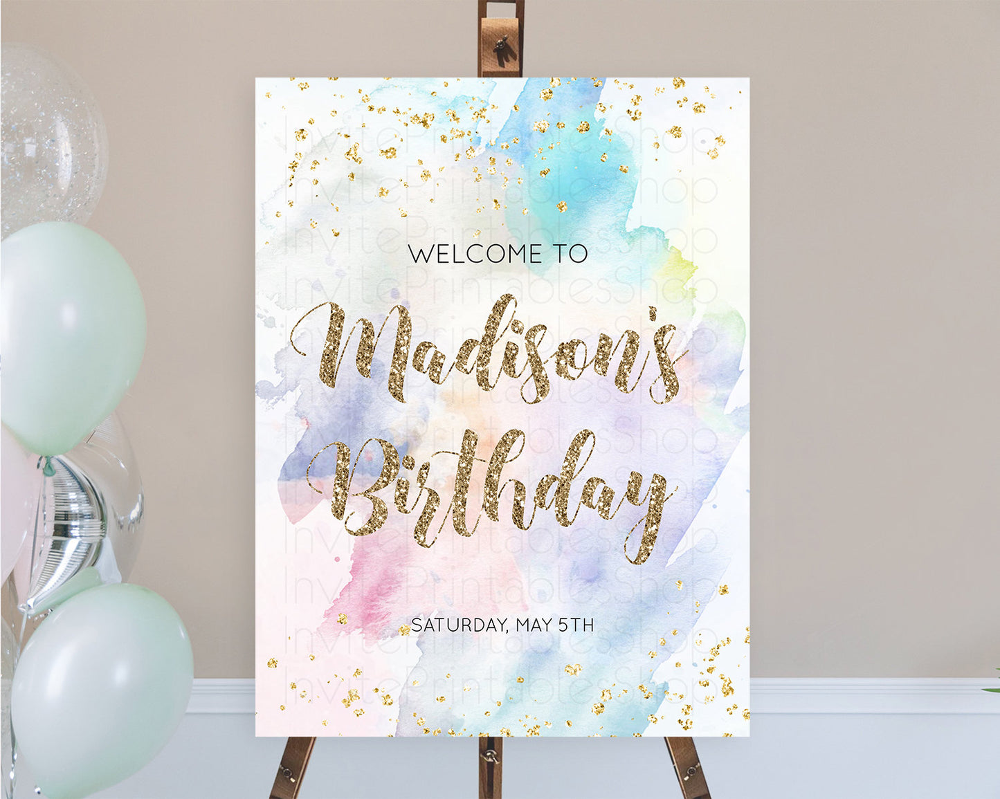 Pastel Welcome Sign Pastel Rainbow Welcome Sign Colorful Rainbow Confetti Watercolor Glitter Pastel First Birthday Welcome Sign D10421