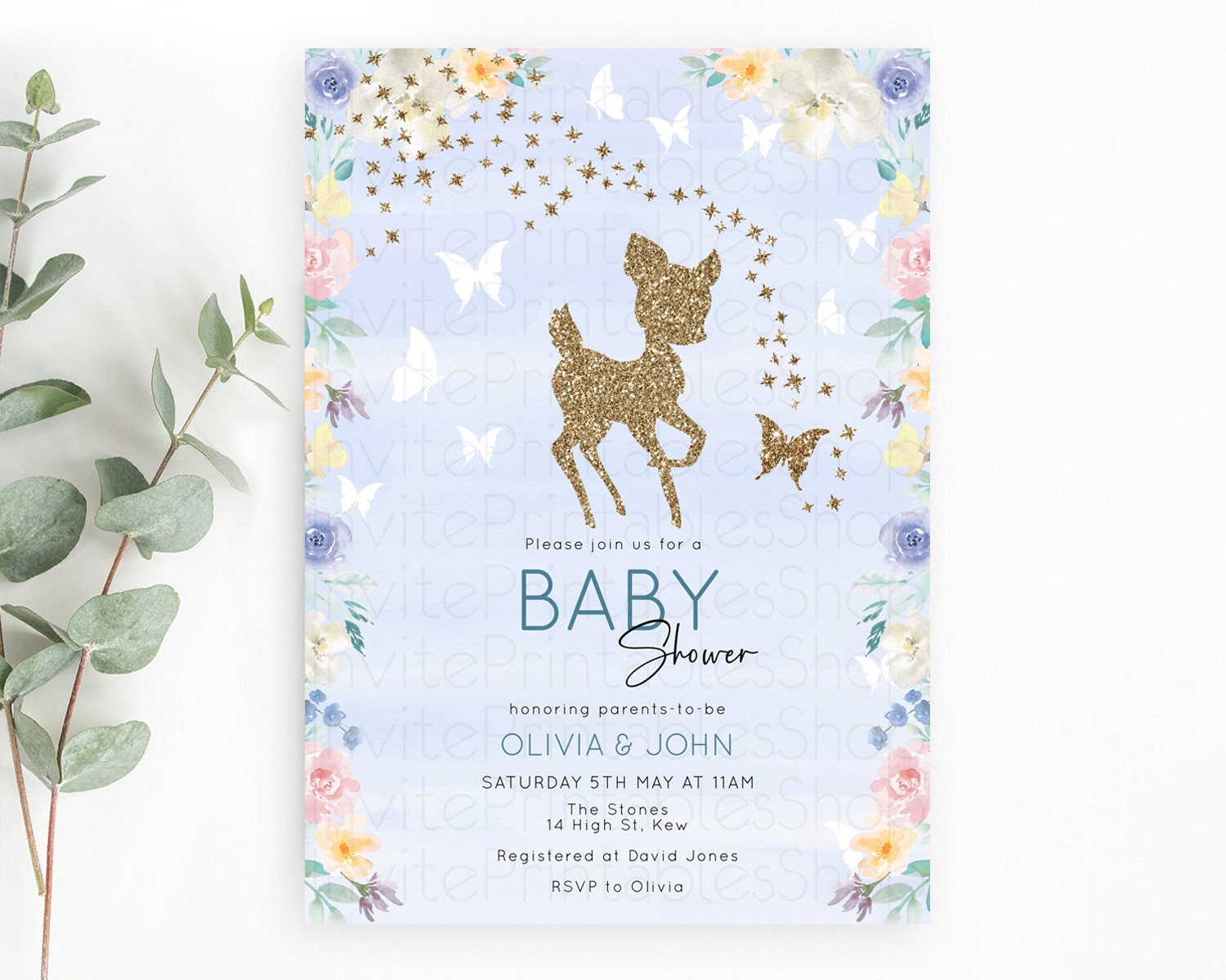 Editable Deer Baby Shower Invitation, Enchanted Forest, Secret Garden, Butte