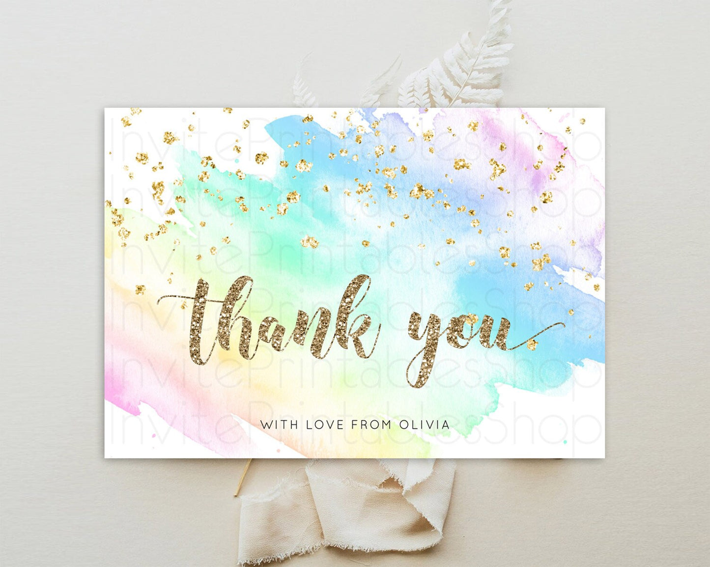Pastel Thank You Rainbow Thank You Card Colorful Pastel Birthday Thank You Card Confetti Watercolor Pastel Teacher Thank You Cards D10637