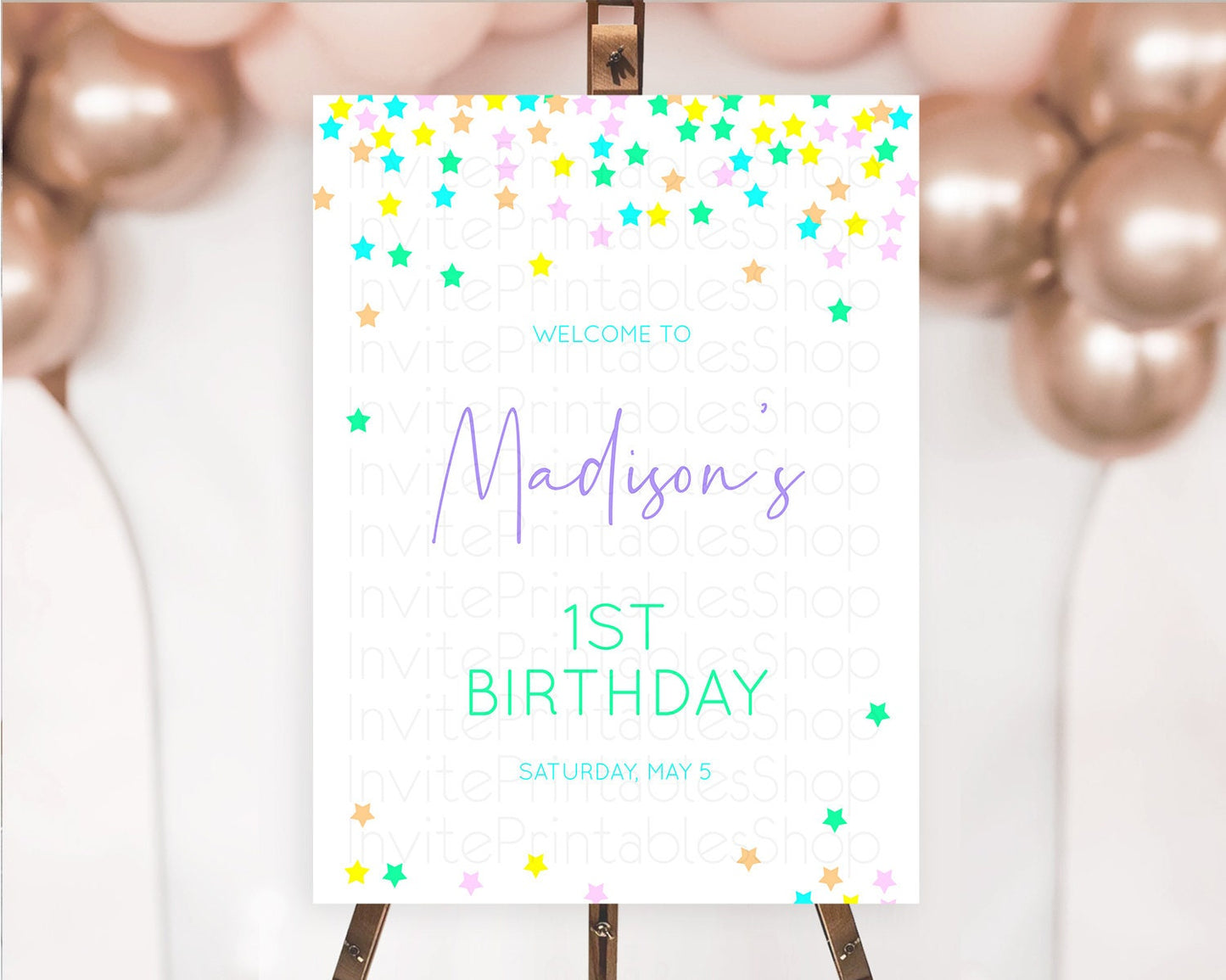 Star Welcome Board Pastel Stars Welcome Sign Shooting Star Rainbow Colorful Confetti Twinkle Little Star First Birthday Welcome Sign D10397