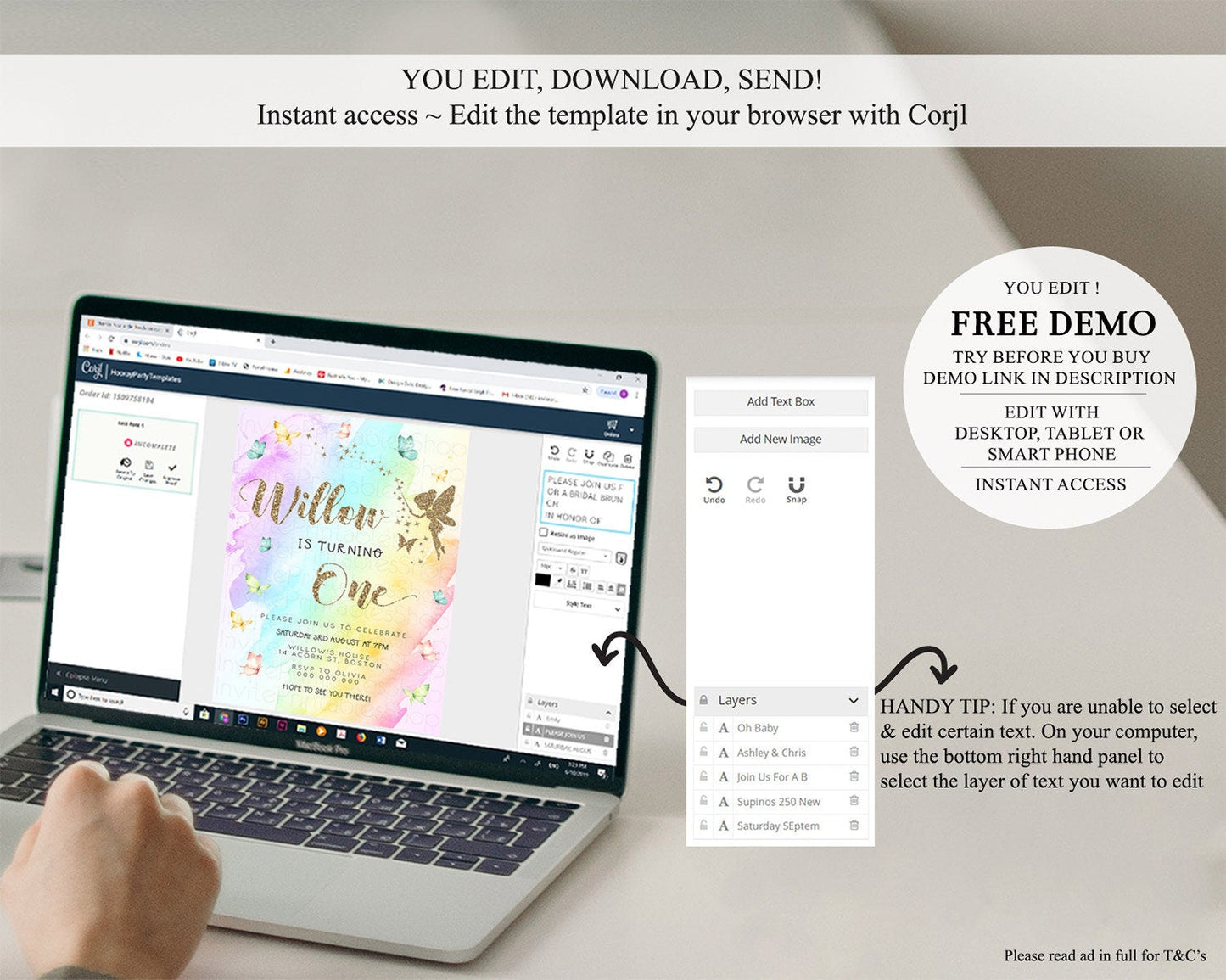 Pastel Fairy Birthday Invitation Pastel Butterflies Fairy Birthday Invitation Rainbow Ombre Watercolor 1st 2nd Birthday Invitation D23333