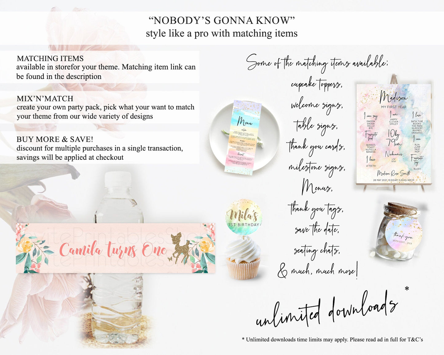 Fawn Deer Water Label Template Pastel Floral Deer Enchanted Forest Butterfly Party Decor Birthday Baptism Baby Shower Bridal Shower D10873