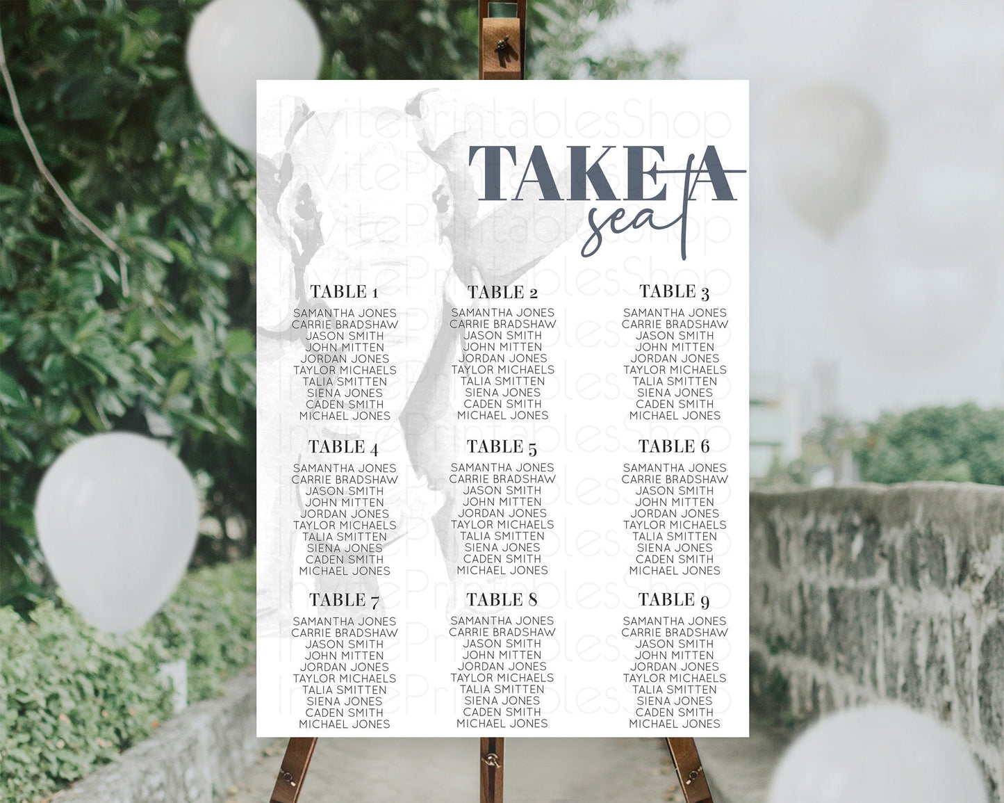 Elephant Seating Chart Elephant Seating Sign Elephant Party Safari Adventure Elephant Take A Seat Elephant Decor Zoo Fern Palm Leaf D10292