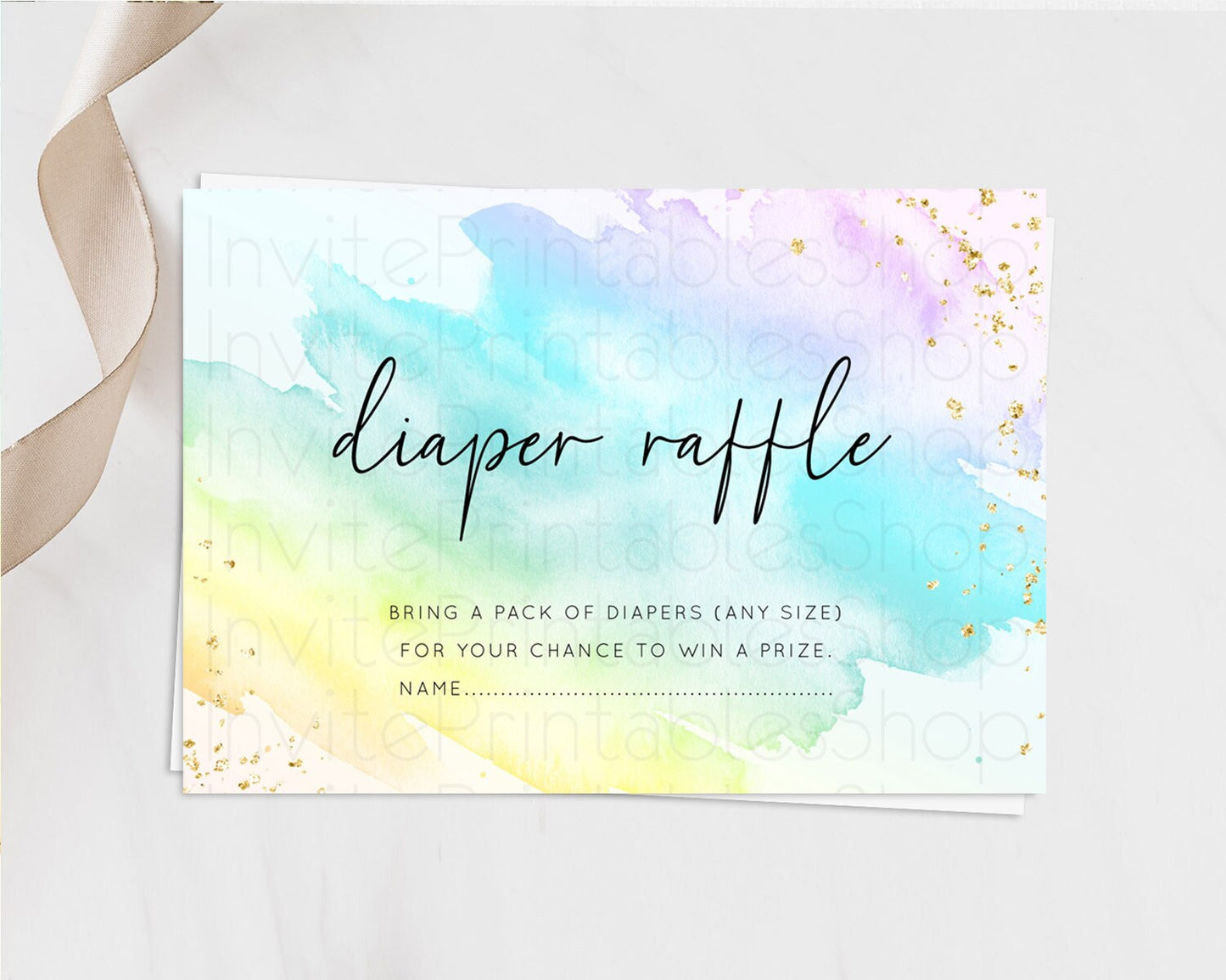 Pastel Diaper Raffle Card Pastel Rainbow Diaper Raffle Insert Colorful Ombre Watercolor Diaper Ticket Confetti Glitter Raffle Game D10773