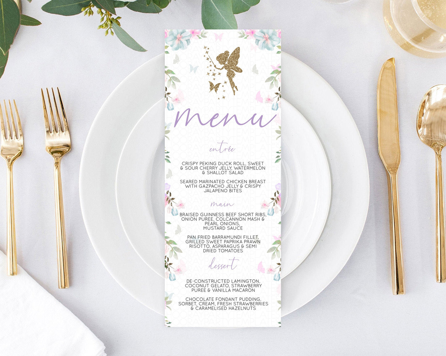 Fairy Menu Fairy Menu Template Enchanted Garden Pastel Floral Butterfly Table Décor Fairy Secret Garden Dinner Dessert Food Menu D10475