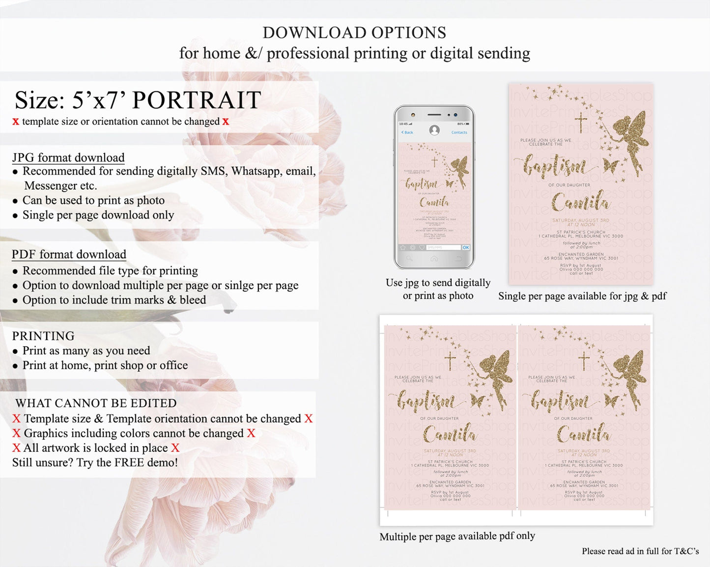 Fairy Baptism Invitation Fairy Baptism 1st Birthday Invitation Enchanted Secret Garden Christening Invite Pastel Floral Butterfly D10899