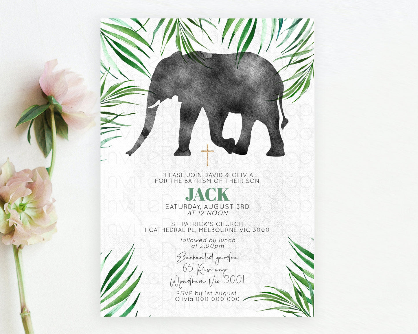 Elephant Baptism Invitation Elephant Baptism 1st Birthday Invitation Safari Christening Invitation TWO Wild ONE Jungle Adventure Zoo D10842