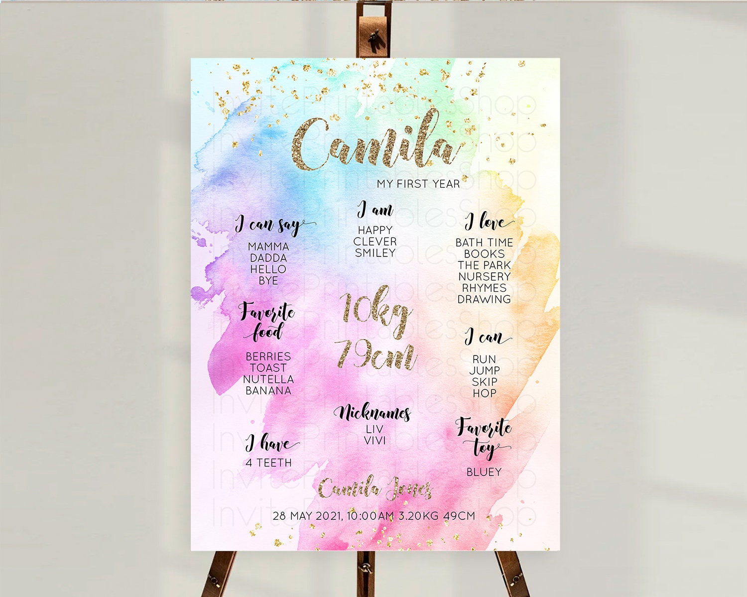 Editable Pastel First Birthday Milestone Board Pastel Rainbow Milestone Post