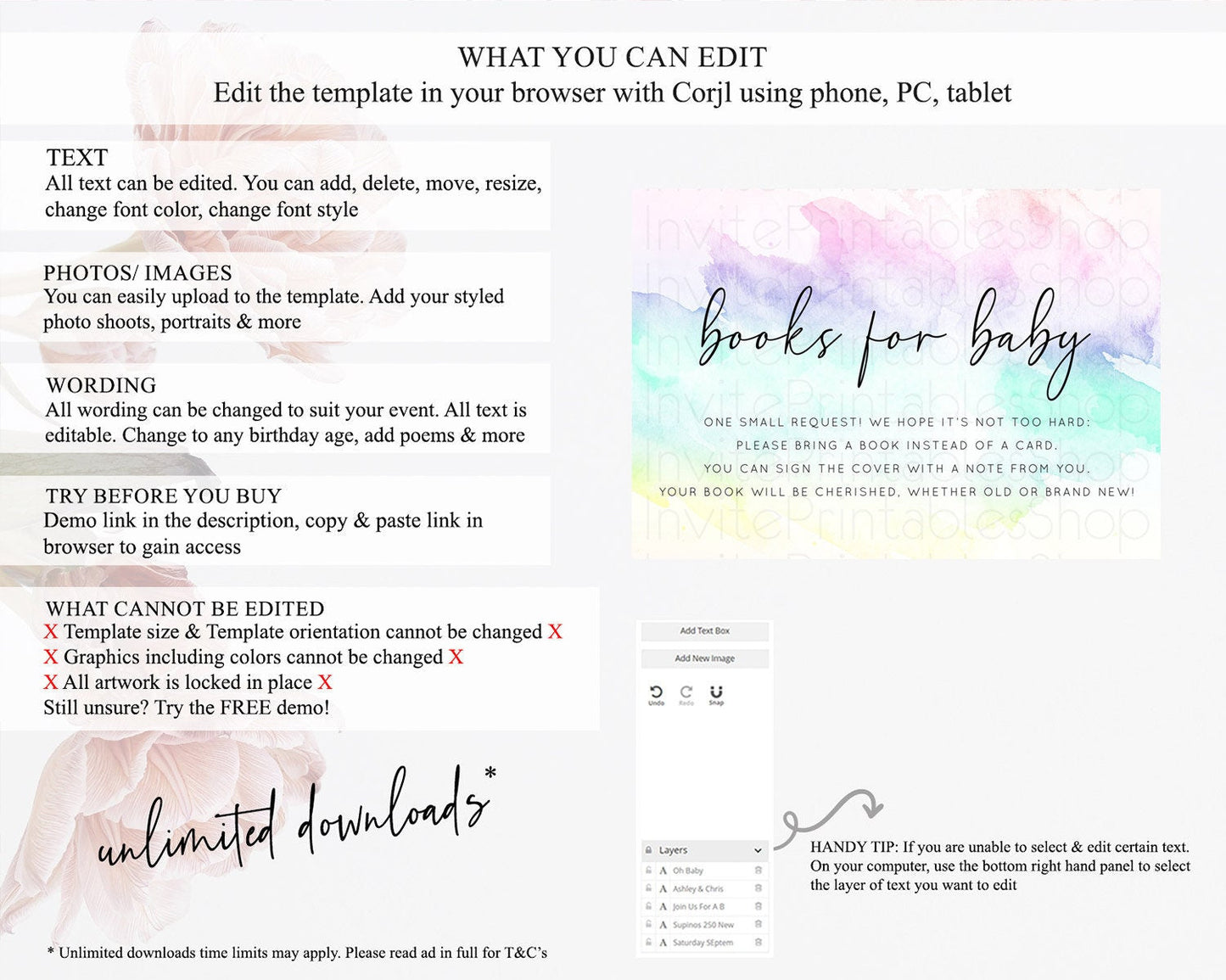 Pastel Books For Baby Card Pastel Rainbow Book Insert Colorful Ombre Watercolor Book Card Confetti Glitter Baby Book Poem Request D10231