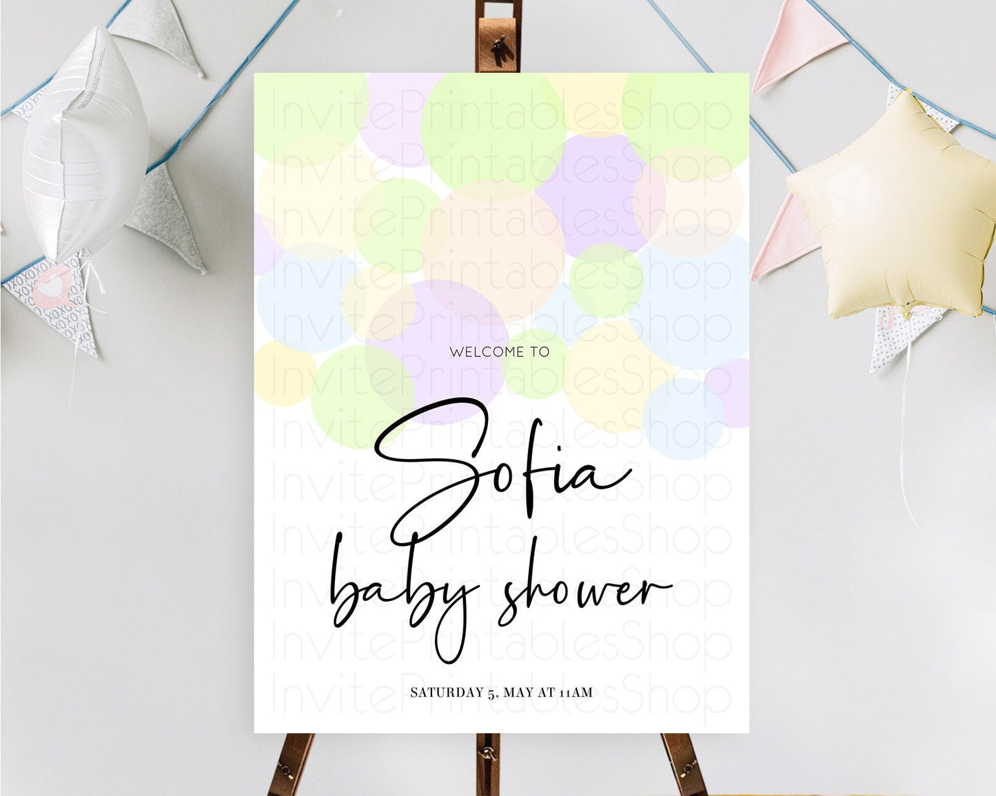 Rainbow Baby Shower Welcome Sign Pastel Welcome Board Pastel Rainbow Confetti Welcome Sign Colorful Bubbles Pastel Welcome Sign D10228