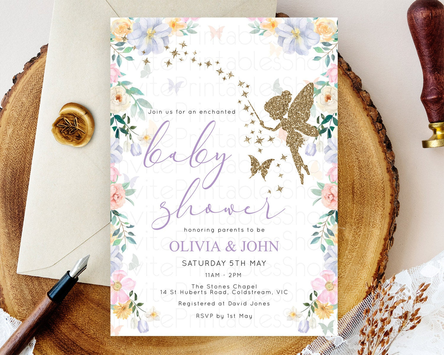 Fairy Baby Shower Invitation Pastel Fairy Invites Fairy Tea Party Fairy Garden Theme Secret Garden Enchanted Garden Floral Butterfly D10474