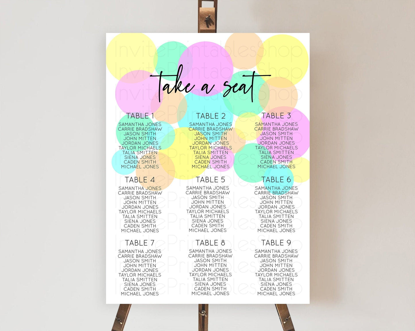 Pastel Seating Chart Pastel Confetti Seating Chart Bubbles Sprinkles Seating Sign Colorful Rainbow Decor Confetti Seating Board D10410