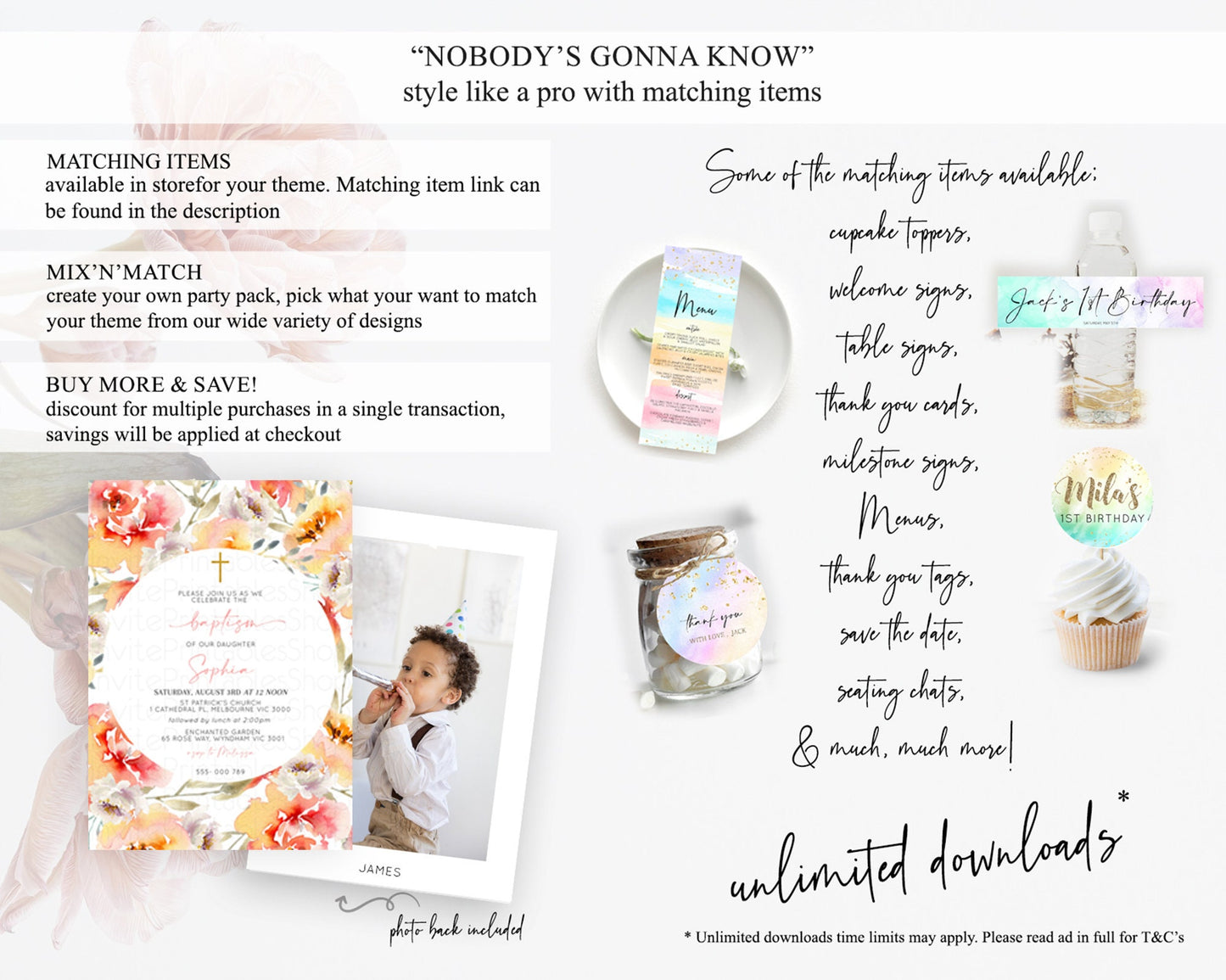 Secret Garden Baptism Invitation Wildflower Baptism Birthday Invite Pastel Flowers Christening Invite Enchanted Garden Boho Floral  D10280