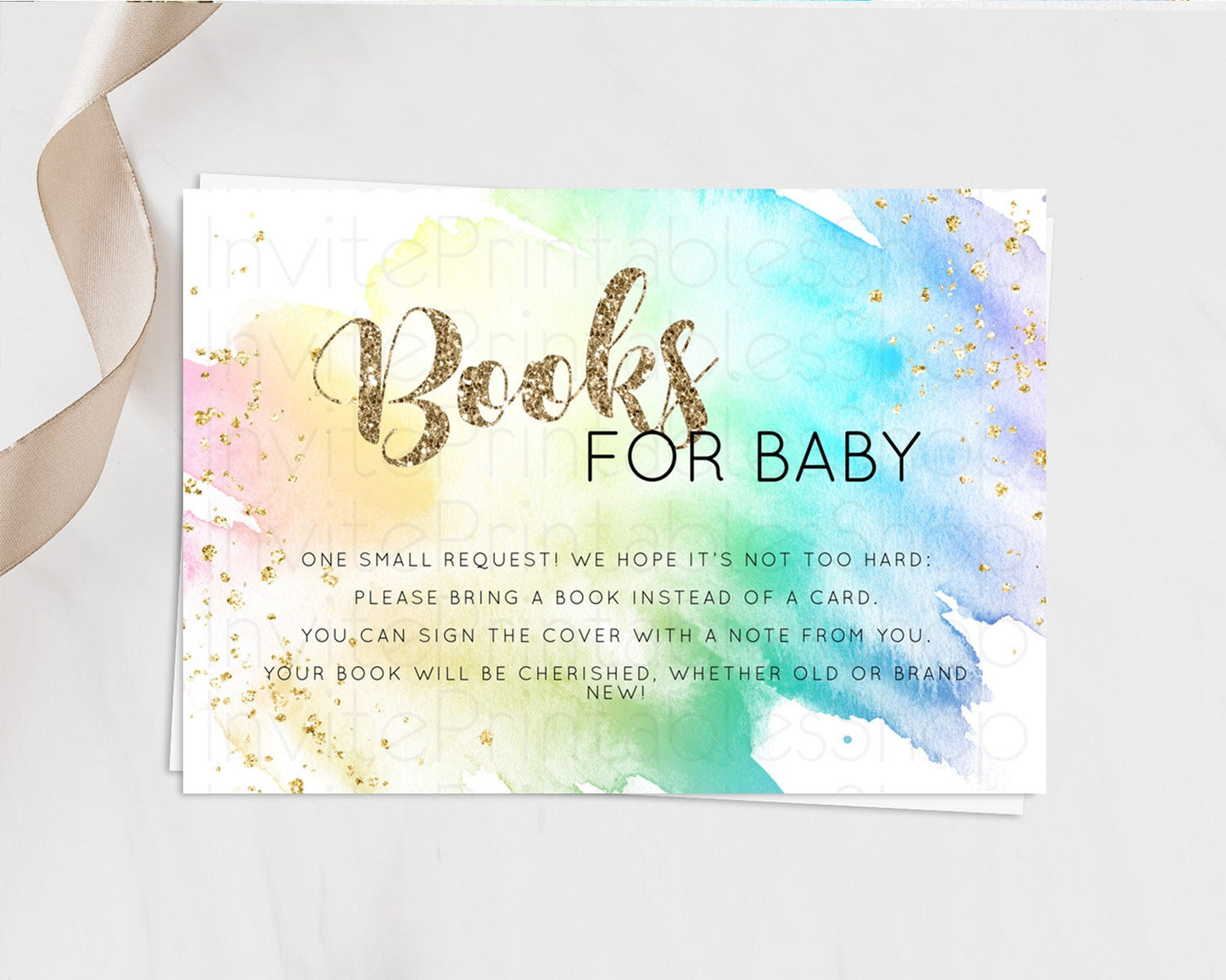 Pastel Books For Baby Card Pastel Rainbow Book Insert Colorful Ombre Watercolor Book Card Confetti Glitter Baby Book Poem Request D10256