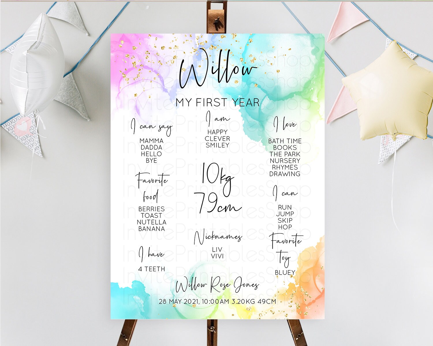 Editable Pastel First Birthday Milestone Board Pastel Rainbow Milestone Post