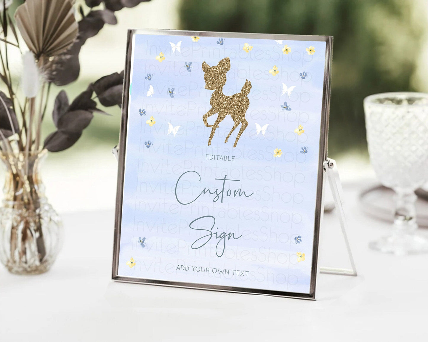 Fawn Deer Sign Pastel Floral Deer Table Sign Decor Enchanted Forest Butterfly Party 1st Birthday Baptism Baby Shower Bridal Shower D10863