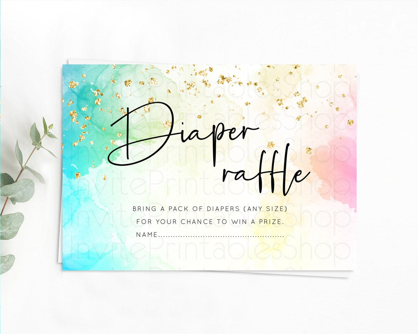 Pastel Diaper Raffle Card Pastel Rainbow Diaper Raffle Insert Colorful Ombre Watercolor Diaper Ticket Confetti Glitter Raffle Game D10151