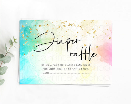 Pastel Diaper Raffle Card Pastel Rainbow Diaper Raffle Insert Colorful Ombre Watercolor Diaper Ticket Confetti Glitter Raffle Game D10151