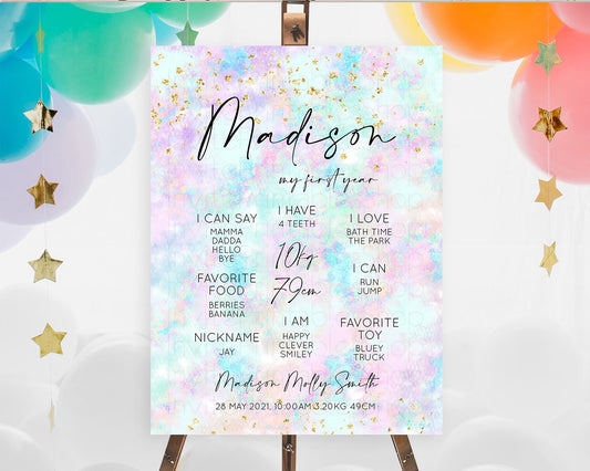 Editable Pastel First Birthday Milestone Board Pastel Rainbow Milestone Post