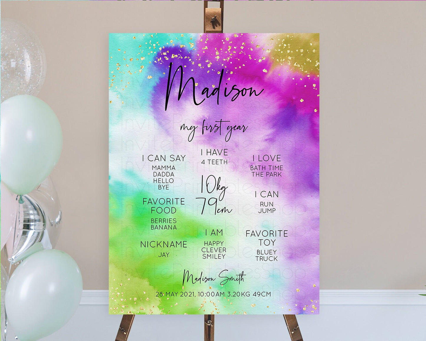 Tie Dye Milestone Board Rainbow First Birthday Milestone Poster Pastel Milestone Colorful Milestone Board Pastel Rainbow Birthday D10536