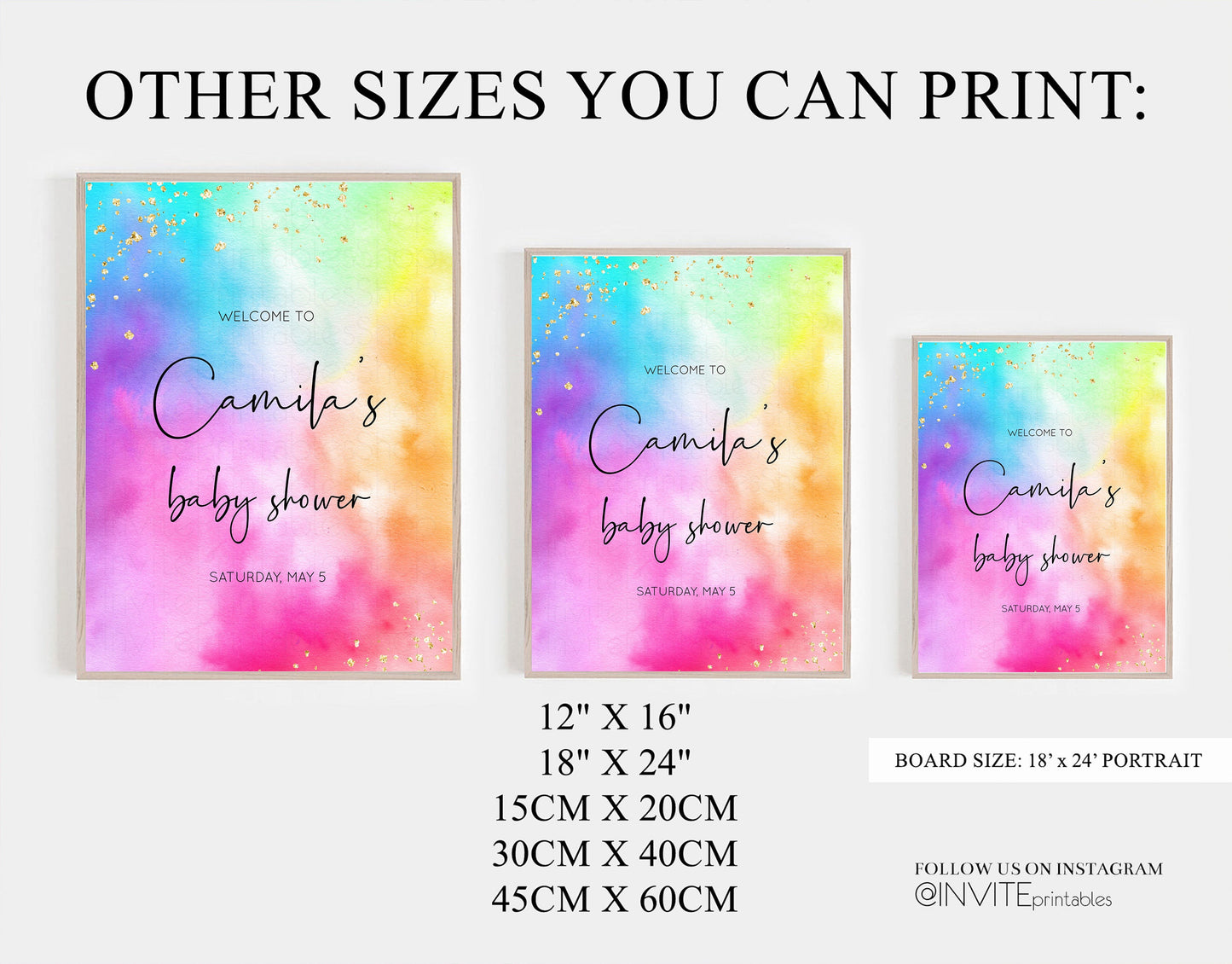 Rainbow Welcome Sign Tie Dye Baby Shower Board Colorful Watercolor Baby Shower Board Pastel Splash Welcome Board Glitter Welcome Poster 509