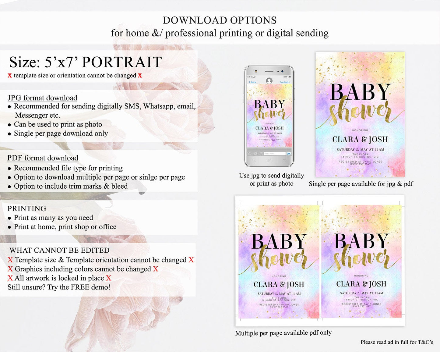 Pastel Baby Shower Invitation Rainbow Baby Shower Invitation Colorful Pastel Watercolor Invitation Gold Glitter Sprinkles Ombre D10435