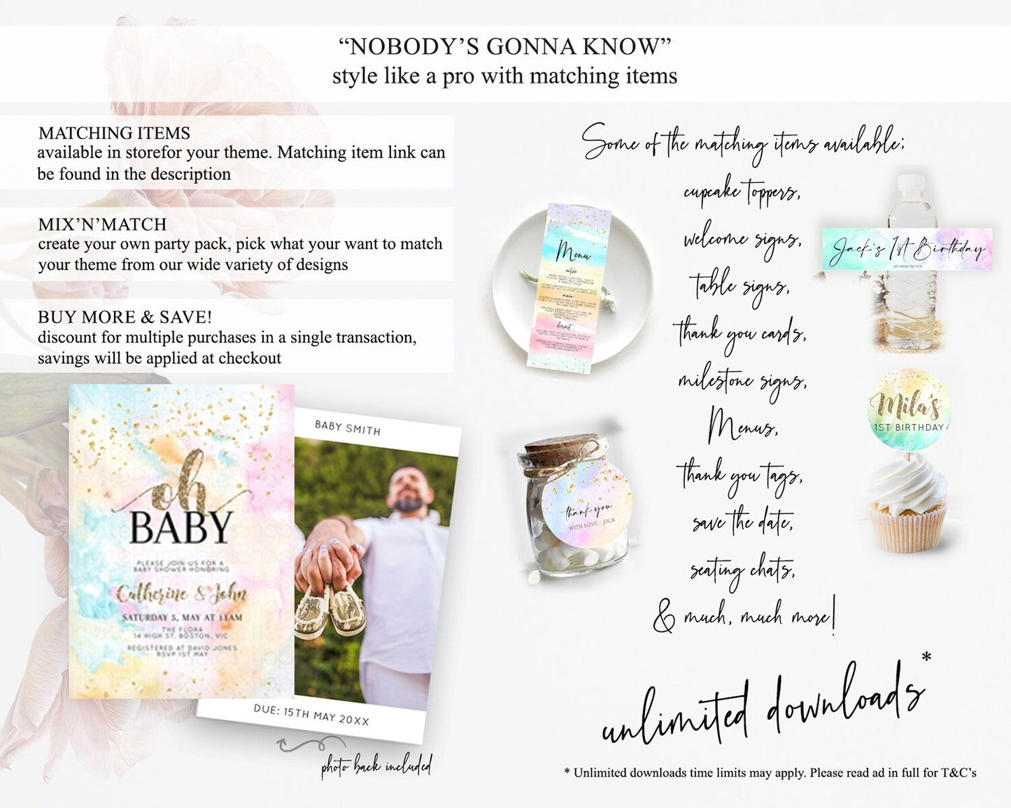 Pastel Baby Shower Invitation Rainbow Baby Shower Invitation Colorful Pastel Watercolor Invitation Gold Glitter Sprinkles Ombre D10548