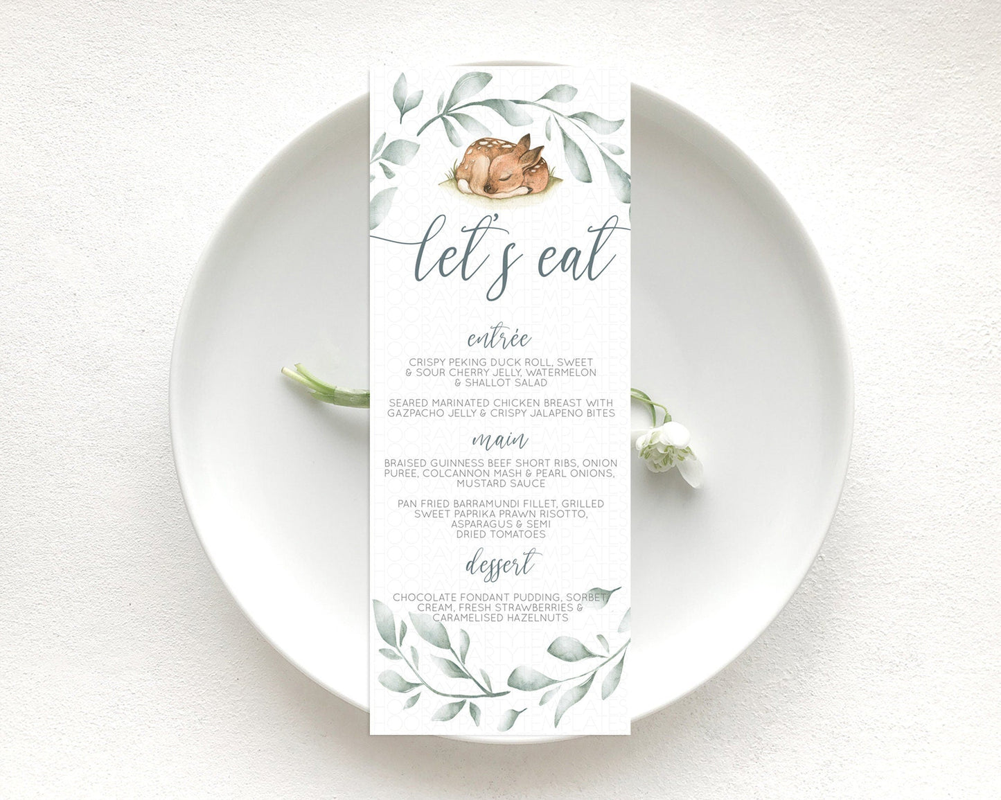 Fawn Menu Deer Menu Template Pastel Floral Deer Table Decor Enchanted Forest Butterfly Floral Dinner Dessert Menu Party Food Menu D10935
