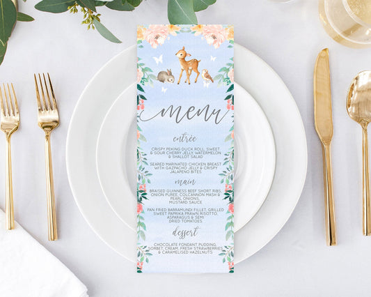 Editable Fawn Menu Deer Menu Template Pastel Floral Deer Table Decor Enchant