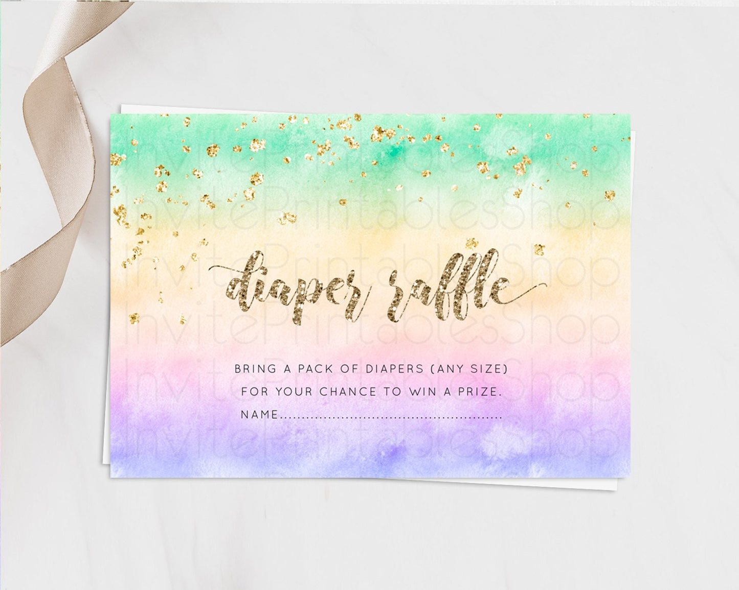 Pastel Diaper Raffle Card Pastel Rainbow Diaper Raffle Insert Colorful Ombre Watercolor Diaper Ticket Confetti Glitter Raffle Game D10478