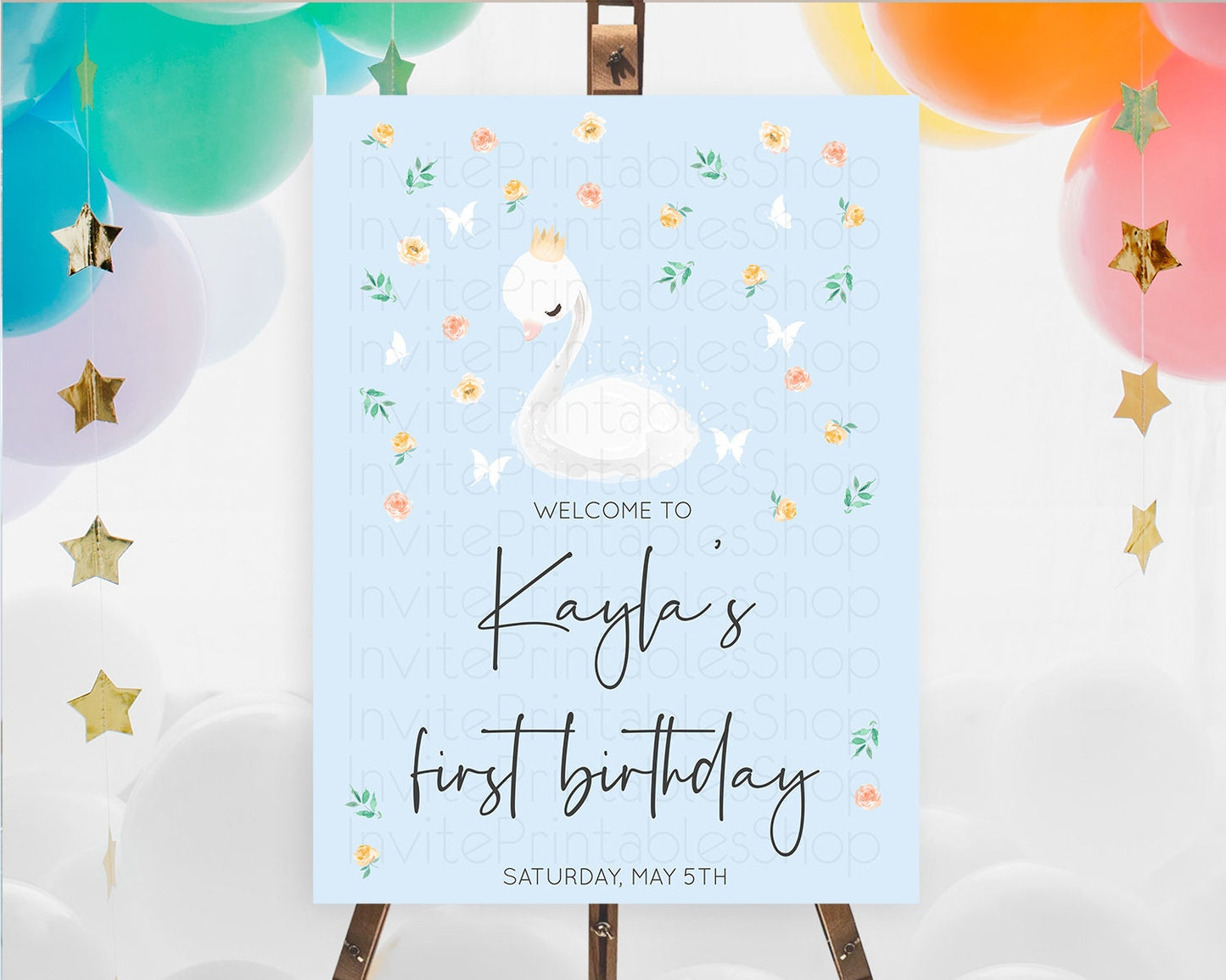Swan Welcome Board Swan Princess Ballet Welcome Sign Enchanted Swan Lake Secret Garden Pastel Floral First Birthday Welcome Sign D10903
