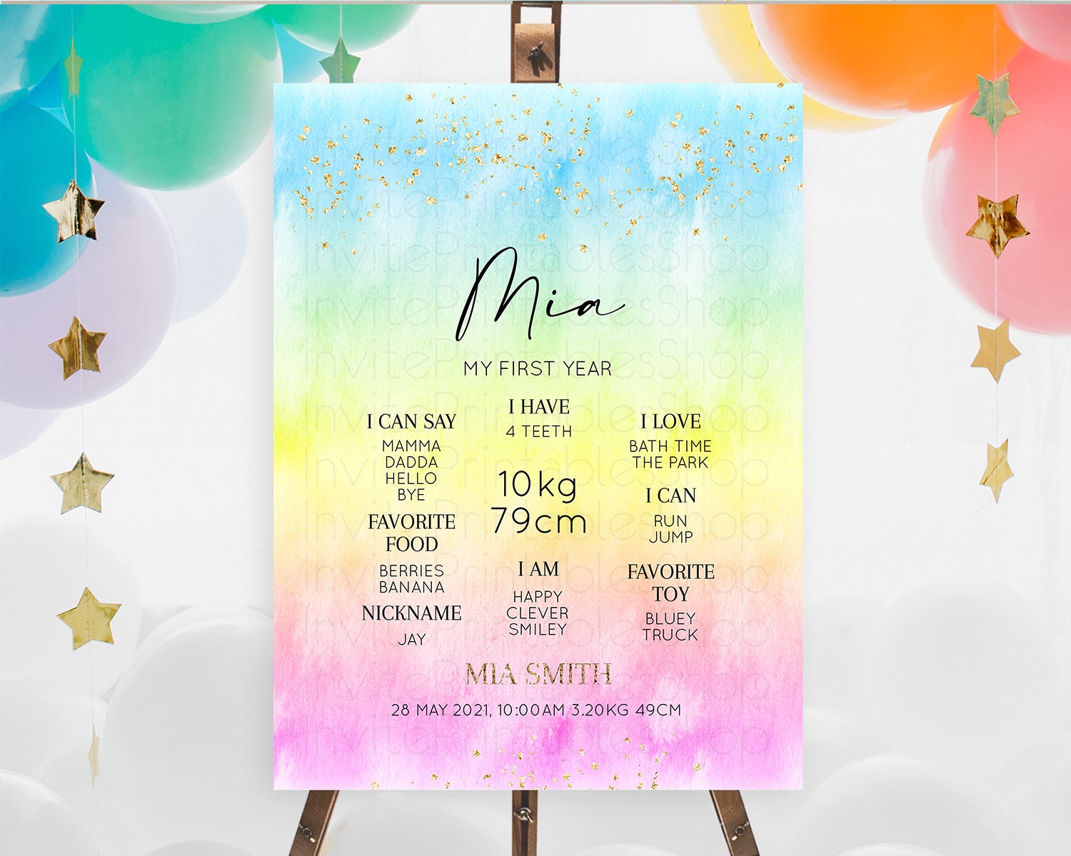 Editable Pastel First Birthday Milestone Board Pastel Rainbow Milestone Post