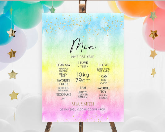 Editable Pastel First Birthday Milestone Board Pastel Rainbow Milestone Post