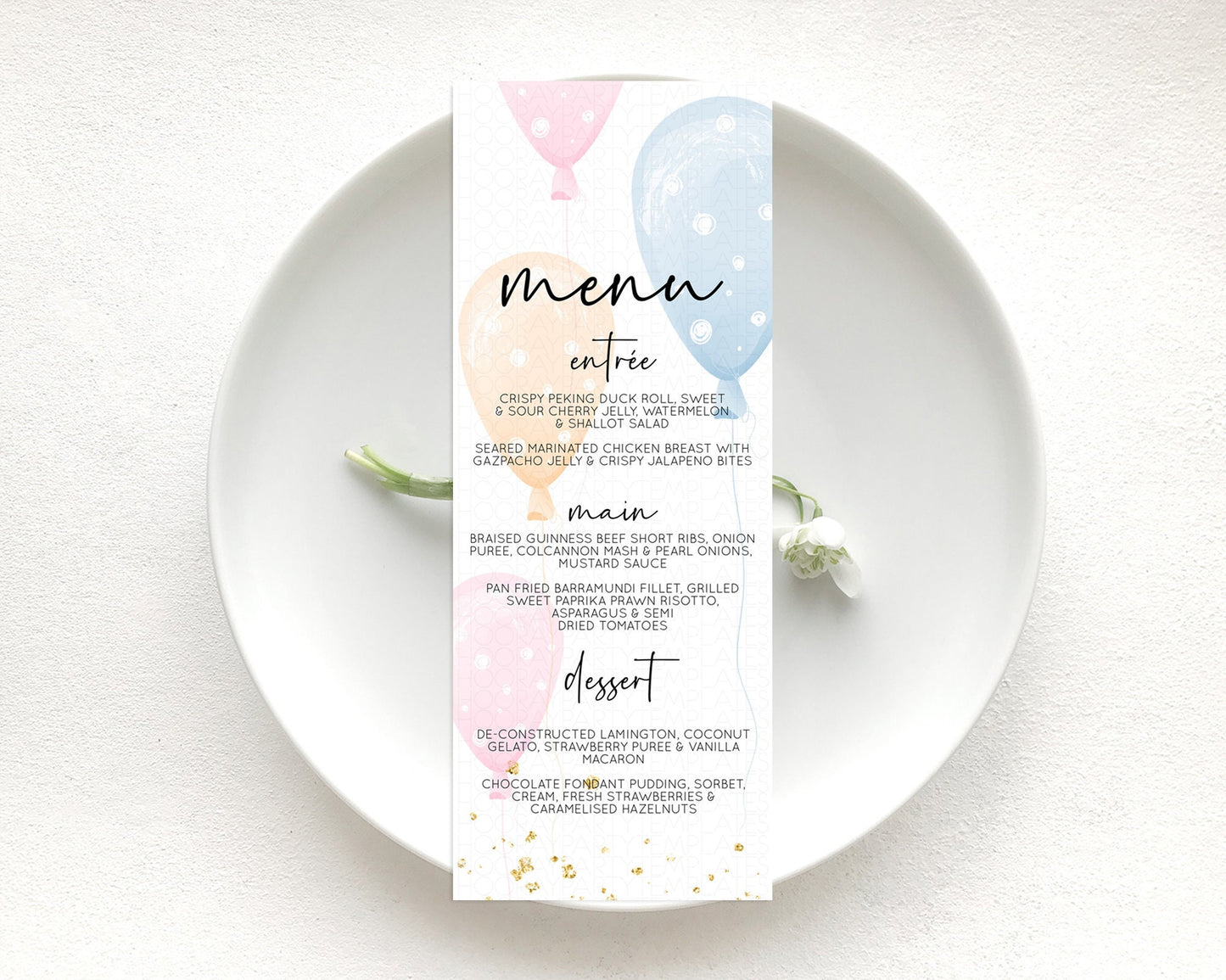 Pastel Balloons Menu Colorful Balloon Menu Template Rainbow Balloon Menu Balloon Table Decor Confetti Balloon Party Food Menu D10776