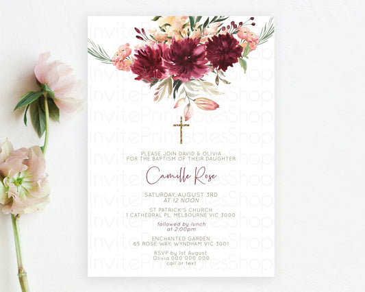 Editable Secret Garden Baptism Invitation Wildflower Baptism Birthday Invite